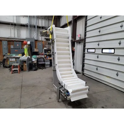 Used 22" W Stainless Z-Frame Incline Plastic Belt Scoop-flight Sanitary Conveyor