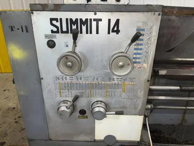 14" X 40" SUMMIT MODEL #14 ENGINE LATHE. 2" HOLE: STOCK #23258
