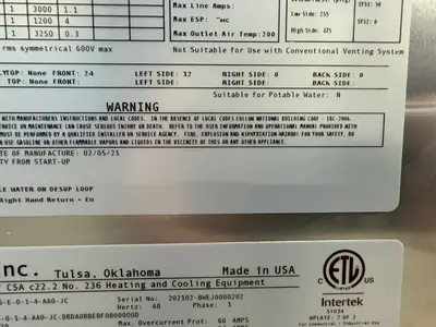 USED AAON DANDELION WVA036E014AA0JC