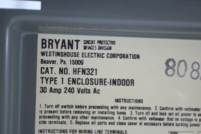 New | in-Stock Bryant Westinghouse HFN321 Switchgears California US | Davliegogo LLC #1707883