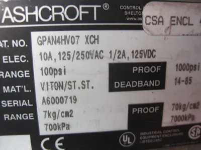 NEW ASHCROFT GPAN4HV07-XCH PRESSURE SWITCH GPAN4HV07XCH
