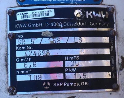 SSP PUMPS SR5/168/LS POSITIVE DISPLACEMENT PUMP SR5168LS, REBUILT