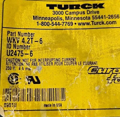 Turck WKV 4.2T-6 Cordset. Loc5E-25
