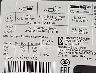 USED Siemens Siemens 3RV2021-1DA10