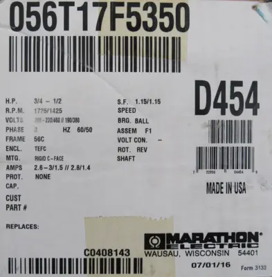 NEW MARATHON 056T17F5350 BRAKE MOTOR D454 3/4-1/2HP 1745/1425RPM