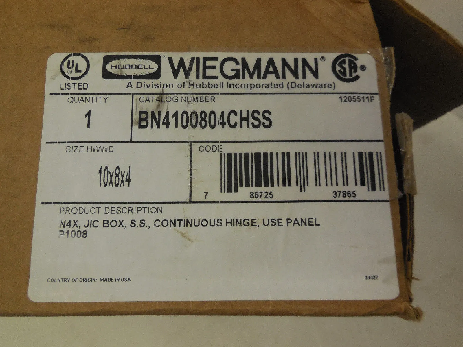 NEW HUBBELL BN4100804CHSS JIC BOX