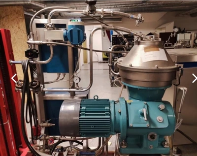 Alfa-Laval BTPX 205 SGD-34CDP clarifier centrifuge skid, 316L SS.