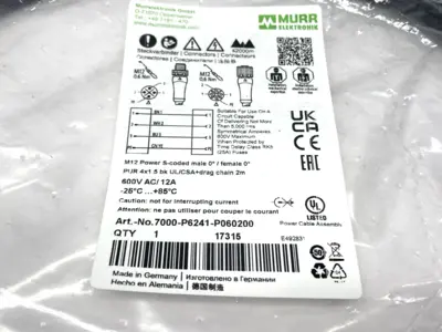 Murrelektronik 7000-P6241-P060200 Double-Ended Cordset Male to Female M12 2m - New