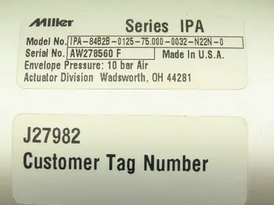Miller IPA-84B2B-0125-75.000-0032-N22N-0 Pneumatic Air Cylinder 125mm x 75mm