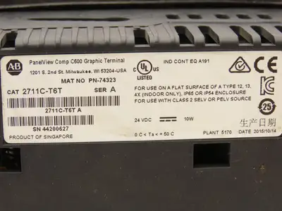 Allen Bradley 2711C-T6T PanelView C600 HMI Control Panel Ser A 24VDC