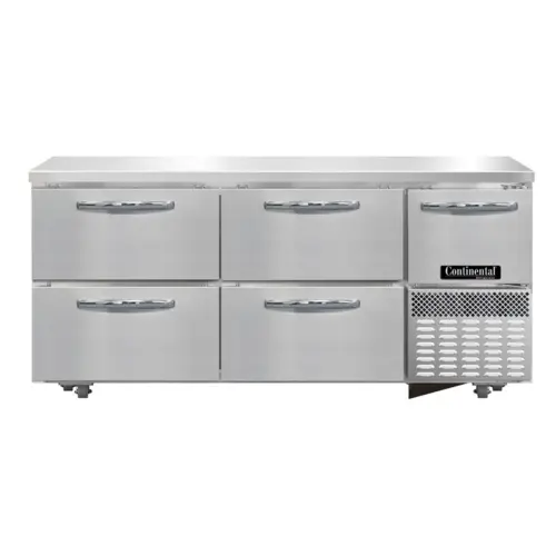 Continental FA68SN-U-D 68"W Undercounter Freezer W/ (3) Sections, (1) Door, (4) Drawers, 115v