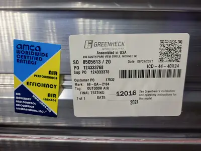 New | in-Stock 2021 GREENHECK ICD-44-40X24 Parts (Hydraulics and Pneumatics) British Columbia CA | Lenmark #913457