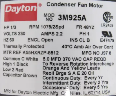 NEW DAYTON 3M925A CONDENSER FAN MOTOR 1/3HP 230V 1/2" x 4-3/4"