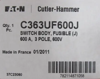 NEW EATON C363UF600J SWITCH BODY 600A 3-POLE 600V
