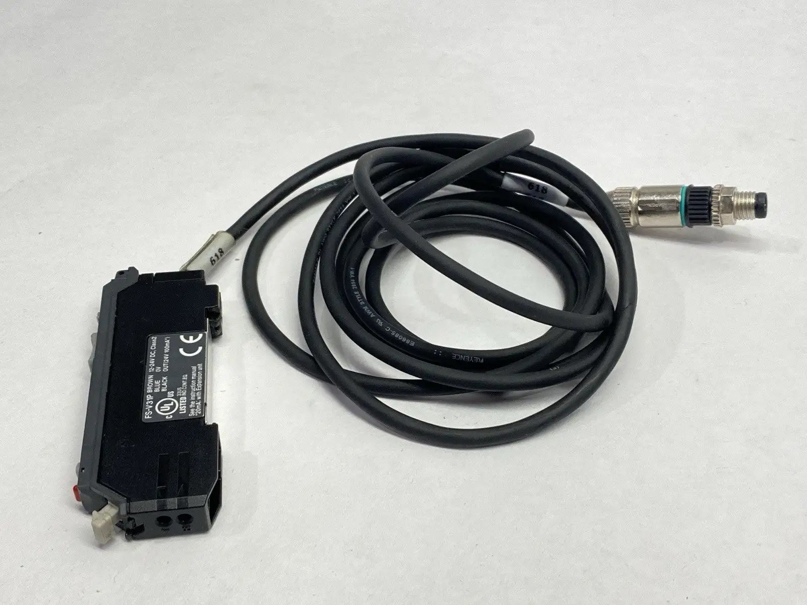 FS-V31P | Keyence  Fiber Amplifier Main Unit Male M8 3-Pin 72" Cable NO COVER - Used
