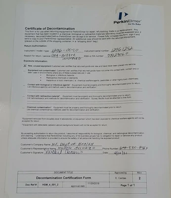 USED Perkin Elmer 1296-0050