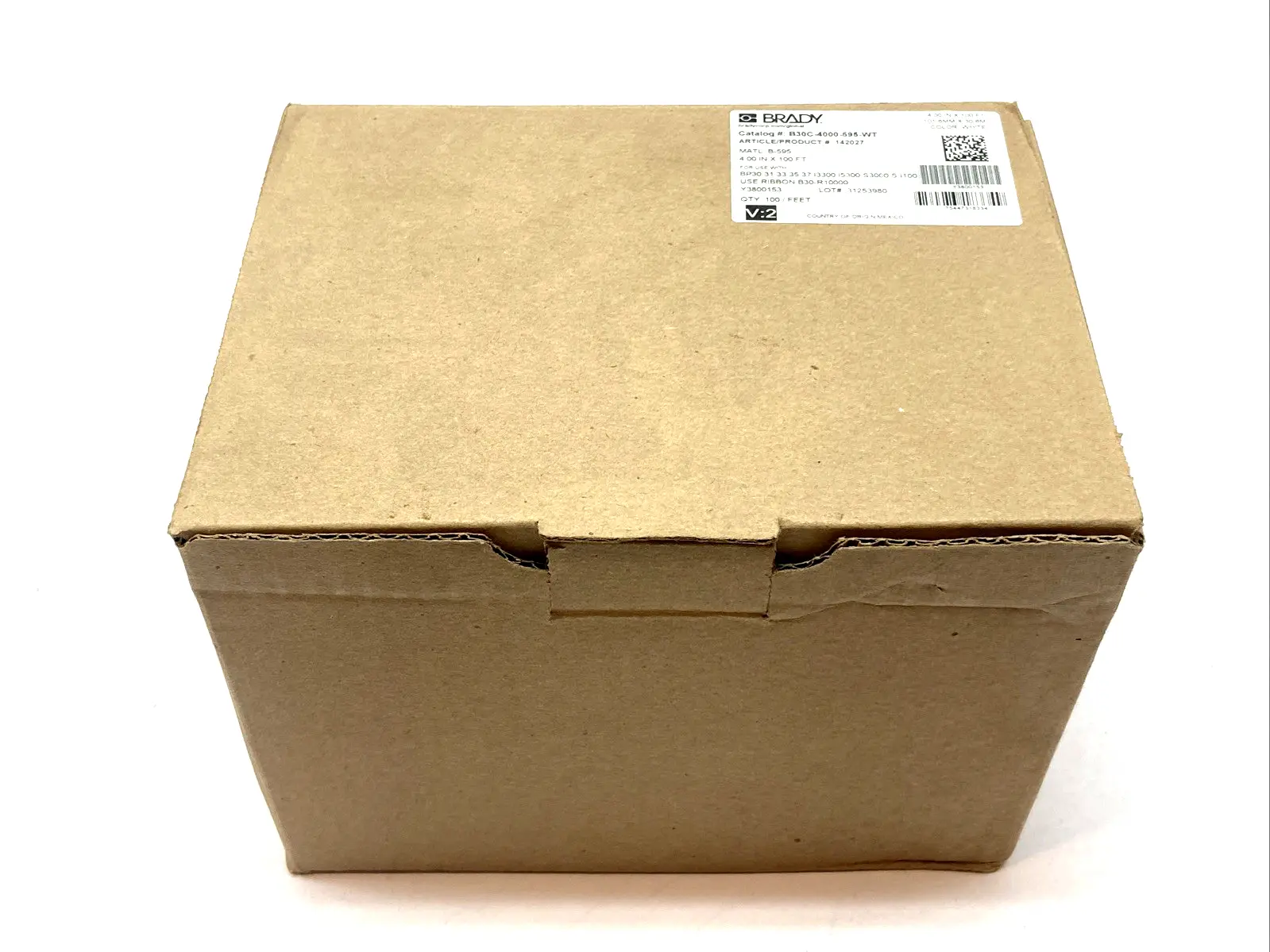 NEW BRADY 4" X 100' WHITE VINYL LABEL TAPE