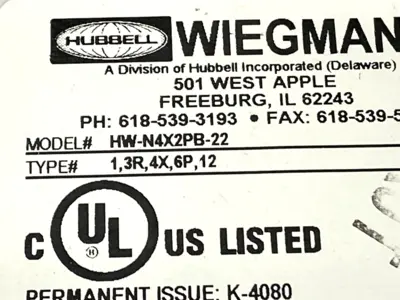 USED HUBBELL GRAY PUSHBUTTON ENCLOSURE 22MM 6" X 4" X 4"