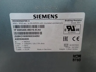 Used SIEMENS 6SE64004BD165CA0 Resistors Ohio US | HGR 24 #903181