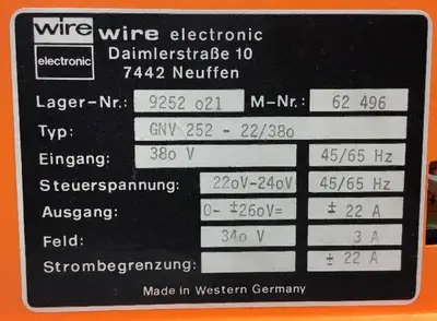 Used Palmetto Automation Inc. WIRE GNV 252-22/380 GNV25222380 9252021 Variable Speed Drives South Carolina US | Palmetto Automation #1541138
