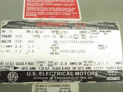 US Motors 6WP Syncrogear Gearmotor 7.5:1 Reducer LH 230rpm 0.75Hp 230/460V 3PH