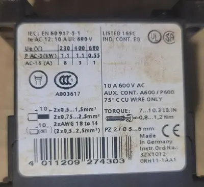 USED SIEMENS 3RH1122-1BB40