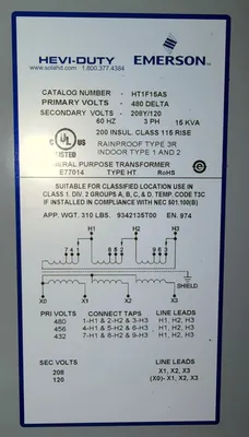EMERSON HT1F15AS Miscellaneous, Transformers | Machinery Central (2)