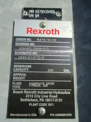 15 GPM Rexroth #HS43-A1-5172-D, 4000 psi, hydraulic pump, 200 gallon capacity