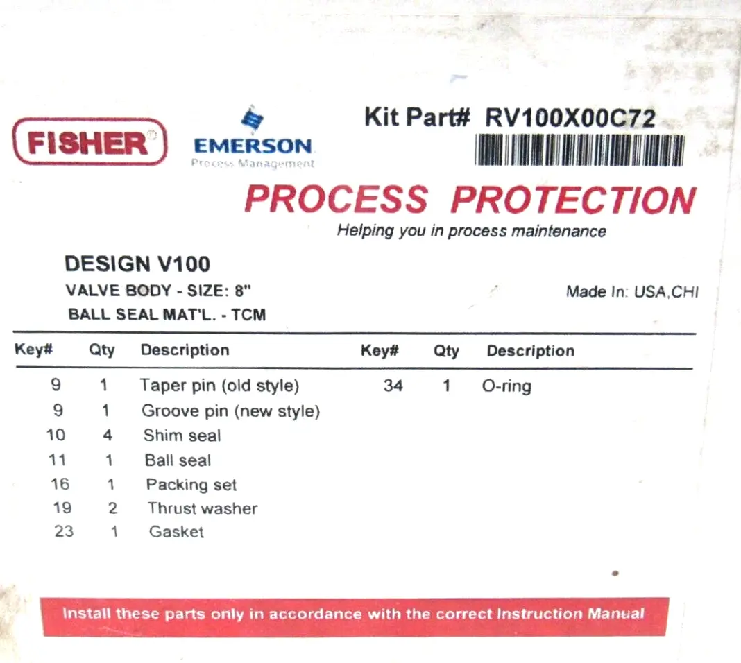 NEW SEALED FISHER RV100X00C72 VALVE REPAIR KIT