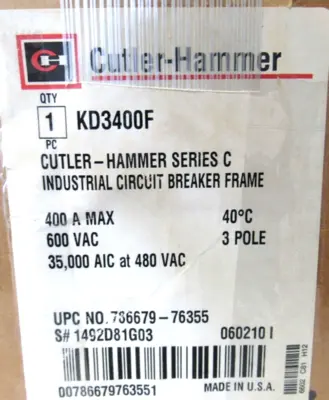 NEW CUTLER HAMMER KD3400F CIRCUIT BREAKER