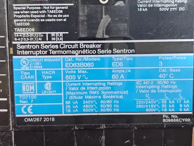 Used SIEMENS ED63B060 Circuit Breakers British Columbia CA | Lenmark #1488871