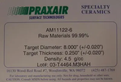 USED Praxair Speciality Ceramics