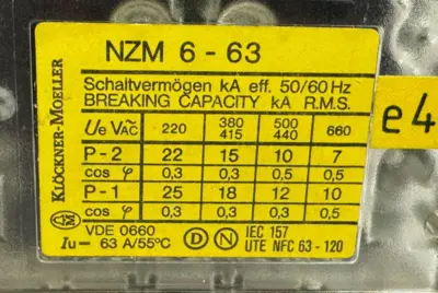 USED KLOCKNER-MOELLER NZM6-63/ZM6-40 CIRCUIT BREAKER 25-40A 260-475A