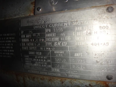 Westinghouse 25HP 1150RPM 500v DC Motor