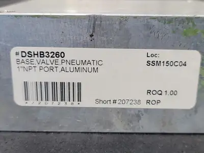 Pneumatic Valve Base No. DSHB3260, 1" NPT Port, Aluminum