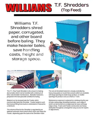 USED WILLIAMS 40TF CARDBOARD CORE & PAPER SHREDDER