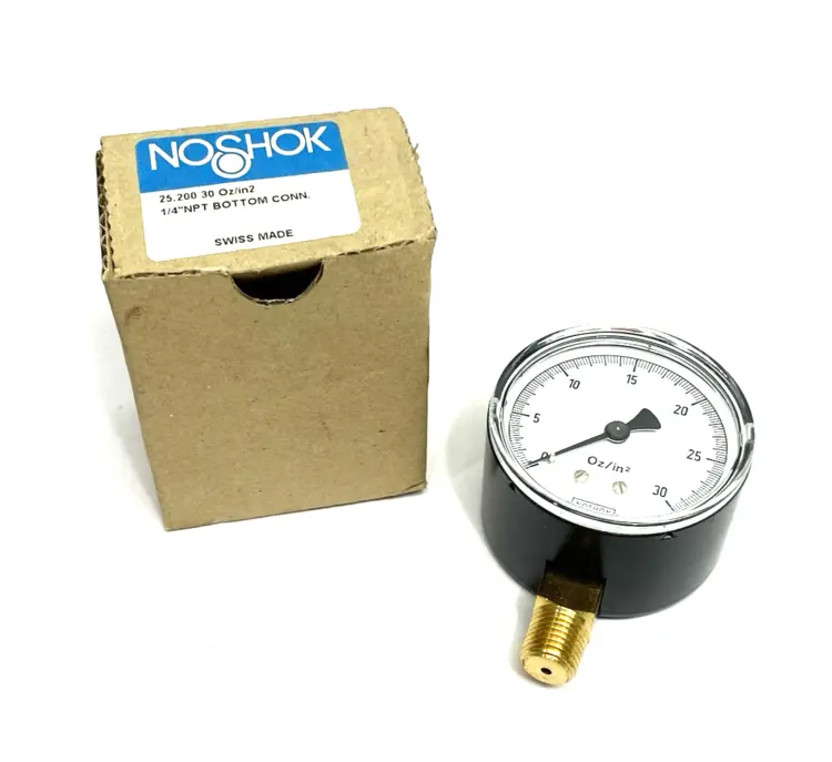 Used NOSHOK PRESSURE GAUGE, MALE 1/4" NPT BOTTOM CONN. BLACK STEEL CASE Valves/Fittings | Maverick Industrial Sales #1101033