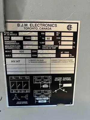 BJM TRANSFORMER 45KVA (600- 220)