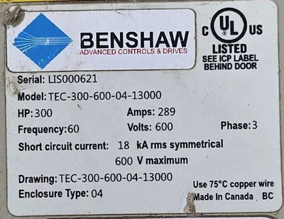 Used BENSHAW TEC-300-600-04-13000 Starters Saskatchewan CA | Certified Sales and Rentals #1636954