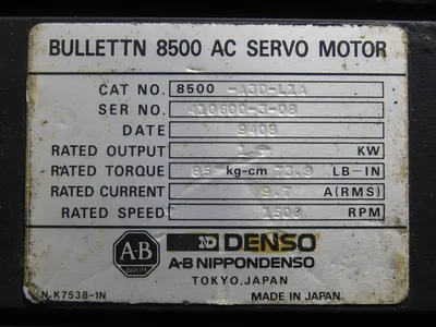 Allen Bradley 8500-A3D-L1A Servo Motor 1.3 kW 1500RPM 73.9 LB-IN 85 kg-cm Used