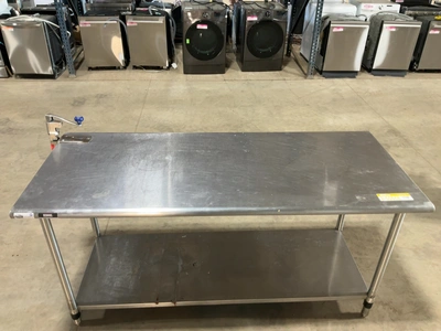 Used SAUBER SELECT PA8372 STAINLESS STEEL COMMERCIAL WORK TABLE 72” W/CAN OPENER Food Prep Tables Michigan US | Miedema Asset Management Group #1580131