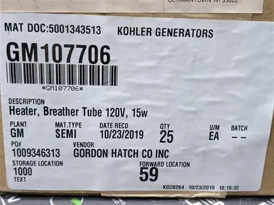Kohler / Durex Industries GM107706 Breather Tube Heater 120V 15W New