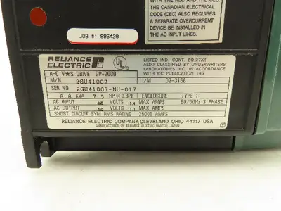 Reliance Electric 2GU41007 AC V-S Drive GP-2000 VFD 8.8KVA 7.5Hp Motor 460V 3Ph