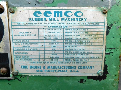 USED EEMCO TWO ROLL MILL 6 X 13 TWO ROLL