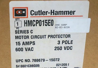 NEW CUTLER HAMMER HMCP015E0 CIRCUIT BREAKER SER. C, 15A, 600VAC, 3 POLE