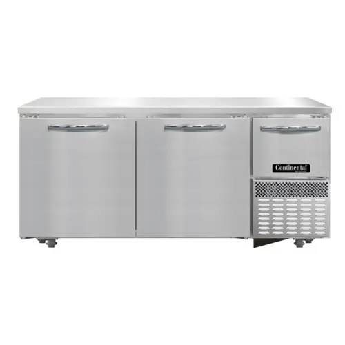 Continental RA68SN-U 68"W Undercounter Refrigerator W/ (3) Sections & (3) Doors, 115v