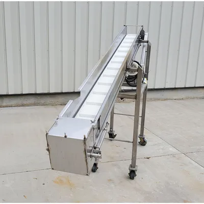 Used 8" Wide x 9' Long Stainless Steel Intralox Inclined Belt Conveyor