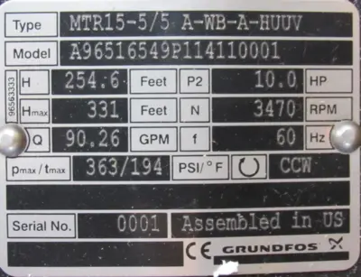 NEW GRUNFOS MTR15-5/5 A-WB-A-HUUV COOLANT PUMP 96516549 MTR1555AWBAHUUV