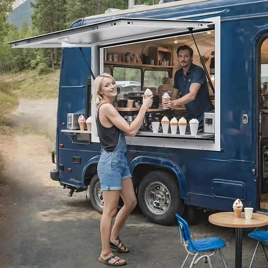 Concession Window 60"x36",  Food Truck Service Window with Awning Door & Drag Hook