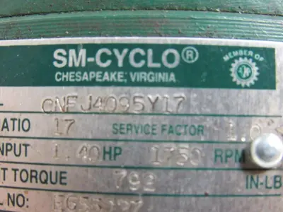 Sumitomo SM-Cyclo CNFJ4095Y17 1/2HP Gear Motor 17:1 Ratio 208-230/460V 3Ph